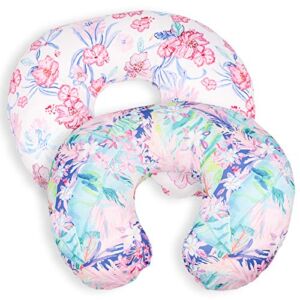 2 Pack Nursing Pillow Cover for Baby Girls, Breastfeeding Pillow Slipcover, Soft Stretchy Snug Fits On Infant Nursing Pillow, Machine Washable & Breathable, Floral