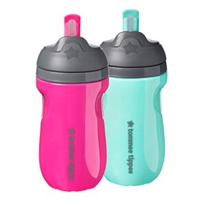 Tommee Tippee Insulated Straw Cup for Toddlers, Spill-Proof, 9oz, 12m+, 2-Count, Pink and Mint Green