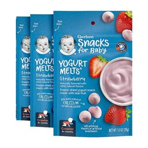 Gerber Snacks for Baby Yogurt Melts, Strawberry, Freeze-Dried Yogurt Snack, Made with Real Fruit, Baby Snack for Crawlers, 1.0-Ounce Pouch (Pack of 3)