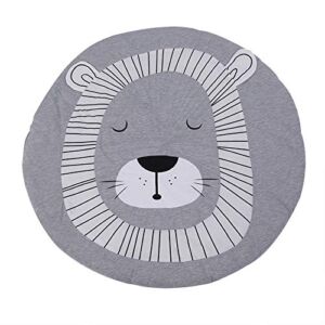 Zerodis Cotton Round Nursery Rug,Cute Cartoons Animal Pattern Floor Play Mat Crawling Blanket Play Room Decoration for Baby Toddler 37.4X37.4 inches (Gray Lion)