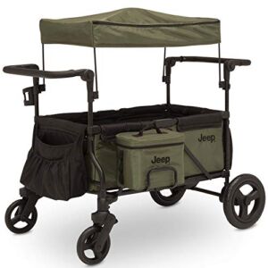 Jeep Deluxe Wrangler Stroller Wagon by Delta Children – Includes Cooler Bag, Parent Organizer and Car Seat Adapter, Black/Green