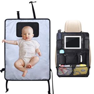 Lictin Portable Baby Diaper Changing Pad,Waterproof Wipeable Diaper Changing Mat for Travel with Infant Foldable Diaper Bag and Car Back Seat Organizer Function, Easy to Clean (Silver and Black)