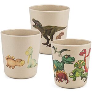 Bamboo Cups for Kids – Set of 3 Fun Dinosaur Cups – 8 oz Bamboo Cups – Kids Cups for Drinking and Snack, Bathroom Cups, Toddler Smoothie Cup – Eco Friendly Shatter Resistant BPA Free Open Child Cup