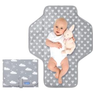 Baby Portable Changing Pad Travel – Waterproof Compact Diaper Changing Mat with Built-in Pillow – Lightweight & Foldable Changing Station, Newborn Shower Gifts