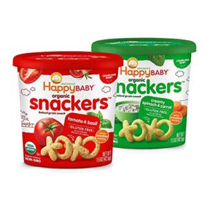 Happy Baby Organics Snackers Baked Grain Snack, 2 Flavor Veggie Variety Pack, 1.5 Ounce (Pack of 6)