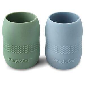 PandaEar (2 Pack) 100% Tiny Silicone Drinking Training Cup for Baby and Toddler (Blue/Green)