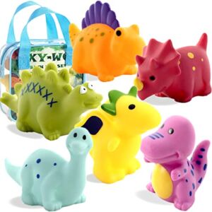 Mold Free Dinosaur Bath Toys for Toddlers/ Infants 6 – 12- 18 Months, No Hole No Mold Bathtub Toys, 1 2 3 4 Years Old Kids (6 Pcs with Storage Bag)
