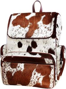 Cowhide Hair Print Fur Leather Diaper Backpack Rucksack / Knapsack Travel Shoulder Bag Brown & White (Backpack)
