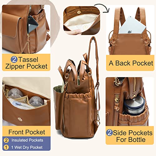 Diaper Bag Backpack Baby Diaper Bag for Girls and Boys by miss fong,Leather Diaper Bag Backpack Diaper Bag Purse with 13 Pockets Diaper Bag Organizer,Changing Pad,Stroller Straps,4 Insulated Pockets | The Storepaperoomates Retail Market - Fast Affordable Shopping