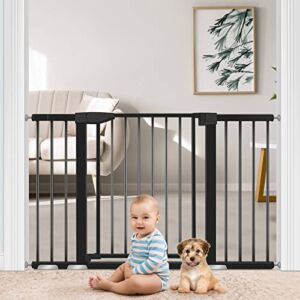Yacul Baby Gate with Door, 29.93″-51.5″ Extra Wide Pressure Mounted Dog Gates for Doorway Stairs, Wide Walk Thru Openings 23.6″, Height 30″, Black