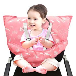 Portable Easy Seat High Chair Cover with Safety Shoulder Harness for Baby Toddler Feeding (Pink Sea)