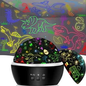 Night Light for Kids Dinosaur Toys,2 in 1 Rotating Projector Lamp with Dino&Vehicles Theme,Easter Birthday Gift for 3 to 8 Year Olds Boys Girls,Kids Room Decor for Toddler Toys