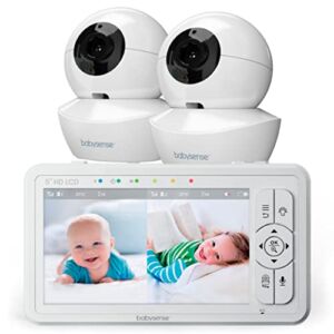 5″ HD Split-Screen Baby Monitor, Babysense Video Baby Monitor with Camera and Audio, Two HD Cameras with Remote PTZ, Night Light, 960ft Range, Two-Way Audio, 4X Zoom, Night Vision, 4000mAh Battery