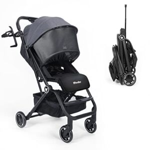 Wheelive Lightweight Baby Stroller, One Hand Easy Fold Compact Travel Stroller with Adjustable Backrest & Storage Basket, Sleep Shade – Infant Stroller for Airplane Travel and More