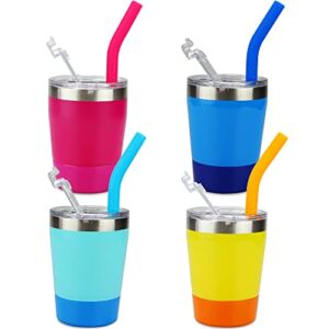 4 Pack Kids Toddler Cups,Insulated Stainless Steel Kids Tumbler with Reusable Smoothie Straws and Lids, Kids Water Bottle for Daily Use,BPA Free,Easy Clean,8oz, Blue/Teal/Red/Yellow – K Kichuzl