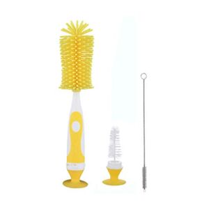 Baby Bottle Brush Small Bottle Silica Gel Scrubber Cleaner Brushes Set Sponge Washer Milk Water Cleaning Kit Cup, (Yellow)
