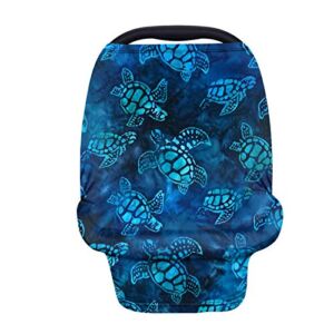 JOAIFO Underwater Sea Turtle Printing Nursing Cover Baby Stroller Carseat Canopy,Premium Elastic Car Seat Covers for Babies Kids,Blue Mother Breastfeeding Scarf