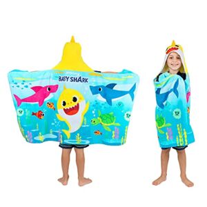 Baby Shark Bath/Pool/Beach Soft Cotton Terry Hooded Towel Wrap, 24 in x 50 in, By Franco Kids