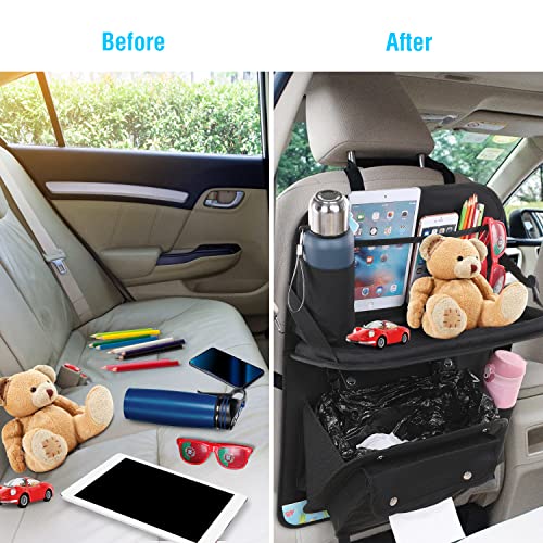 SIMNIAM Car Backseat Organizer with Foldable Tray, Mutiple-Pockets Anti-kick Car Seat Back Protector with 2 Cup Holder, 1 Tissue Box, 1 XL Trash Storage Pocket, Perfect Travel Accessories for Kids | The Storepaperoomates Retail Market - Fast Affordable Shopping