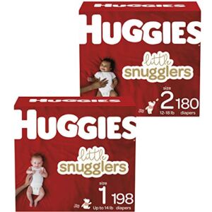 Baby Diapers Size 1, 198 Ct & Diapers Size 2, 180 Ct, Huggies Little Snugglers