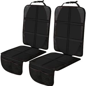 Car Seat Protector Cushion Mat, 2 Pack Baby Seat Protector Child Car Seat with Organizer Pocket, Thickest EPE Auto Dog Pad with Non Slip Backing Waterproof for SUV Sedan Truck, Leather and Fabric Seat