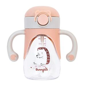 Bunnytoo Baby Sippy Cup with Weighted Straw,Transition Bottle for 1+ Year Old,Spill-Proof Toddlers Cup with Handle,Appropriate for Infant Older 6-12 Months,8oz(Apricot)