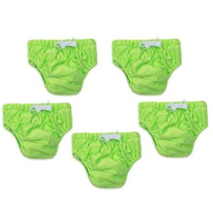 KaWaii Baby Best Fitting Reusable Swim Cloth Diaper Soft Stretchy Mesh Inner, Training Pant, Lightweight, Comfortable, Swimming Lessons, Unisex, Green, Pack of 5 (M) 24–35 lbs