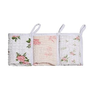 Mami 3 Pack Bamboo Muslin Baby Wash Cloth, 4 Layers Super Absorbent and Soft, 9 x 9 inches (Baby Girl)