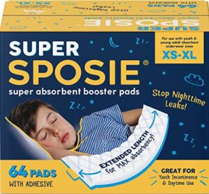 Super Sposie Booster Pads for Overnight Diapers and Youth Incontinence, Maximum Absorbency to Stop Nighttime Diaper Leaks, Extra Protection for Daytime Use, with Adhesive