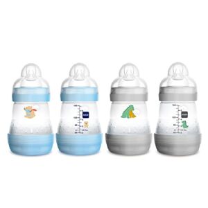 MAM Easy Start Anti-Colic Slow Flow Bottles 5 oz (4-Count), Gray and Blue