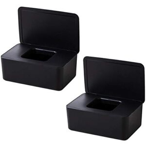 2PC Wet Tissue Box Household Enlarged Capacity Storage Box Desktop Tissue Box Artifact Tissue Box Household Living Coffee Table Bathroom Desktop Pumping Box with lid Sealed (Black)