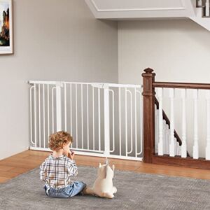 Mom’s Choice Awards Winner-Cumbor 29.5-57″ Baby Gate for Stairs, Extra Wide Dog Gate for Doorways, Pressure Mounted Walk Through Safety Child Gate for Kids Toddler, Tall Pet Puppy Fence Gate, White