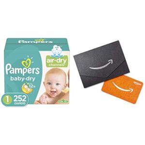 Diapers Newborn/Size 1 (8-14 lb), 252 Count – Pampers Baby Dry Disposable Baby Diapers, ONE Month Supply x2 and Amazon.com Gift Card in a Mini Envelope
