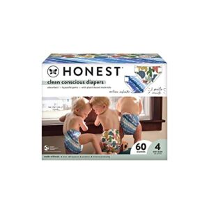 The Honest Company Clean Conscious Diapers | Plant-Based, Sustainable | Tie-Dye For + Cactus Cuties | Club Box, Size 4 (22-37 lbs), 60 Count