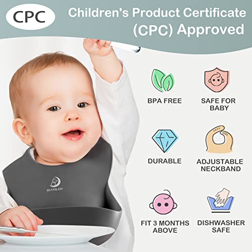 Bear&Joy Silicone Bibs for Babies, 2 Pack Baby Silicone Bibs, Soft Adjustable Fit Waterproof Bibs, Feeding Bibs with Food Catcher Pocket for Toddlers Girls Boys Kids | The Storepaperoomates Retail Market - Fast Affordable Shopping