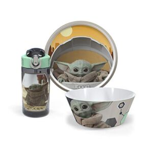 Zak Designs Star Wars The Mandalorian The Child Kids Dinnerware Set Includes Plate, Bowl, Water Bottle Non-BPA Made of Durable Material, Perfect for Kids (Baby Yoda0