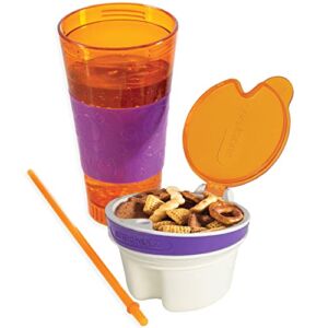 Exultimate 2 in 1 Snack and Drink Cup For Kids, Spill Proof Tumbler and Snack Cup with Plastic Straw and Lid Locks, 16 Oz