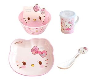 Hello Kitty Cute Pink Dinnerware Flatware Meal Set – Plate Bowl Cup Spoon, 4 pieces