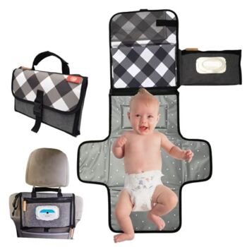 BYG Ideas Portable Diaper Changing Pad, Black Gingham | The Storepaperoomates Retail Market - Fast Affordable Shopping