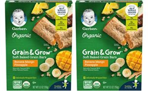 Gerber Organic Grain & Grow Toddler Bars, Banana Mango Pineapple, Soft Baked Grain Bars Toddler Snack, 8 Individually Wrapped Bars/Box (Pack of 2 Boxes)