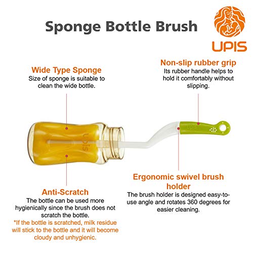 UPIS Baby Bottle and Nipple Cleaner Brush Set, Babies Milk and Water Bottle Brush, Premium German Sponge | The Storepaperoomates Retail Market - Fast Affordable Shopping