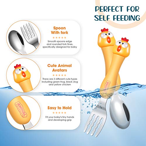 6 Pieces Toddler Utensils Baby Spoon Fork Set Toddler Flatware Set with Travel Case Baby Feeding Training Spoons Forks with Cute Cartoon Handle Stainless Steel Baby Angled Spoons for Age Over 6 | The Storepaperoomates Retail Market - Fast Affordable Shopping