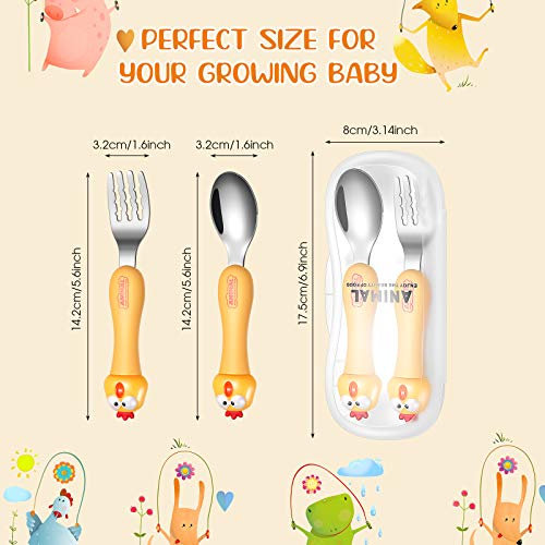 6 Pieces Toddler Utensils Baby Spoon Fork Set Toddler Flatware Set with Travel Case Baby Feeding Training Spoons Forks with Cute Cartoon Handle Stainless Steel Baby Angled Spoons for Age Over 6 | The Storepaperoomates Retail Market - Fast Affordable Shopping
