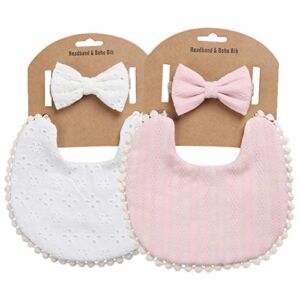 Baby Bibs for Girls Reversible Boho Double-Deck Cotton Drooling Bibs with Nylon Headband Set (SET-03)