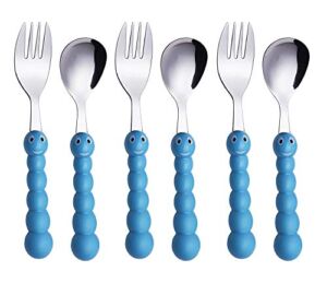 ANNOVA Kids Silverware 6 Pieces Set Children’s Flatware – Stainless Steel Cutlery – 3 x Safe Forks, 3 x Tablespoons – Safe Toddler Utensils Without Knives for Lunch Box BPA Free (Caterpillar x 6 PCS)