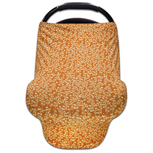 Stretchy Baby Car Seat Cover, Infant Stroller Cover, Carseat Canopy, Nursing Cover Breastfeeding Scarf for Girls and Boys, Breathable Windproof Soft Infant Carrier Cover… (Orange Leaves) | The Storepaperoomates Retail Market - Fast Affordable Shopping