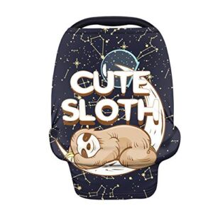 JEOCODY Cute Sloth Print Multifunctional Baby Breastfeeding Cover Car Seat Cover Canopy Shopping Cart Cover Trendy Scarf Breathable Nursing Cover
