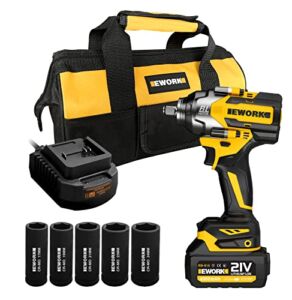 Cordless Impact Wrench 1/2 inch – EWORK 21V Brushless Compact Electric Impact Wrench Max 700 Ft-lbs (950N.m) High Torque Impact Gun with 4.0Ah Li-ion Battery, Fast Charger, 5 Sockets, Tool Bag