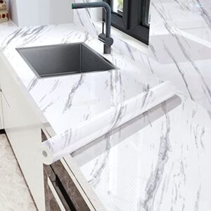 Erfoni Gray White Marble Wallpaper Peel and Stick Countertops Glossy Marble Contact Paper 15.8inch x 196.8inch Granite Self Adhesive Paper Marble Removable Wallpaper for Kitchen Backsplash Vinyl