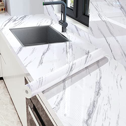 Erfoni Gray White Marble Wallpaper Peel and Stick Countertops Glossy Marble Contact Paper 15.8inch x 196.8inch Granite Self Adhesive Paper Marble Removable Wallpaper for Kitchen Backsplash Vinyl | The Storepaperoomates Retail Market - Fast Affordable Shopping